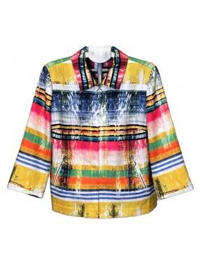 A' LA CARTE XL ZIP FRONT BLAZER JACKET NEON ABSTRACT MULTICOLOR POCKETS NWOT